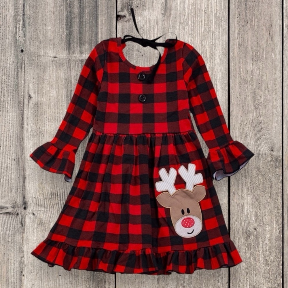 New Girls Boutique Plaid Reindeer Dress